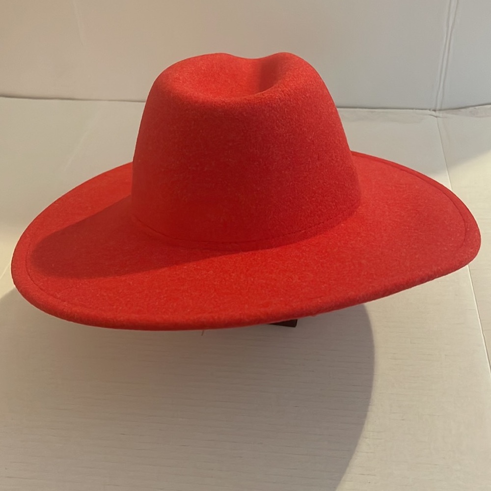 Red Wide Brim Fendora Hat - Picture 5 of 9